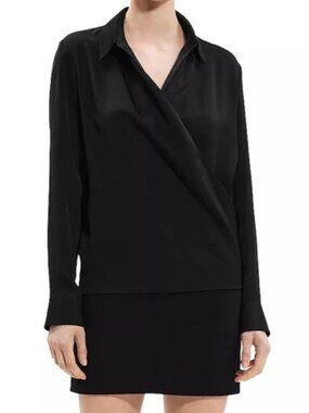 Theory Wrap Blouse Silk Georgette Black